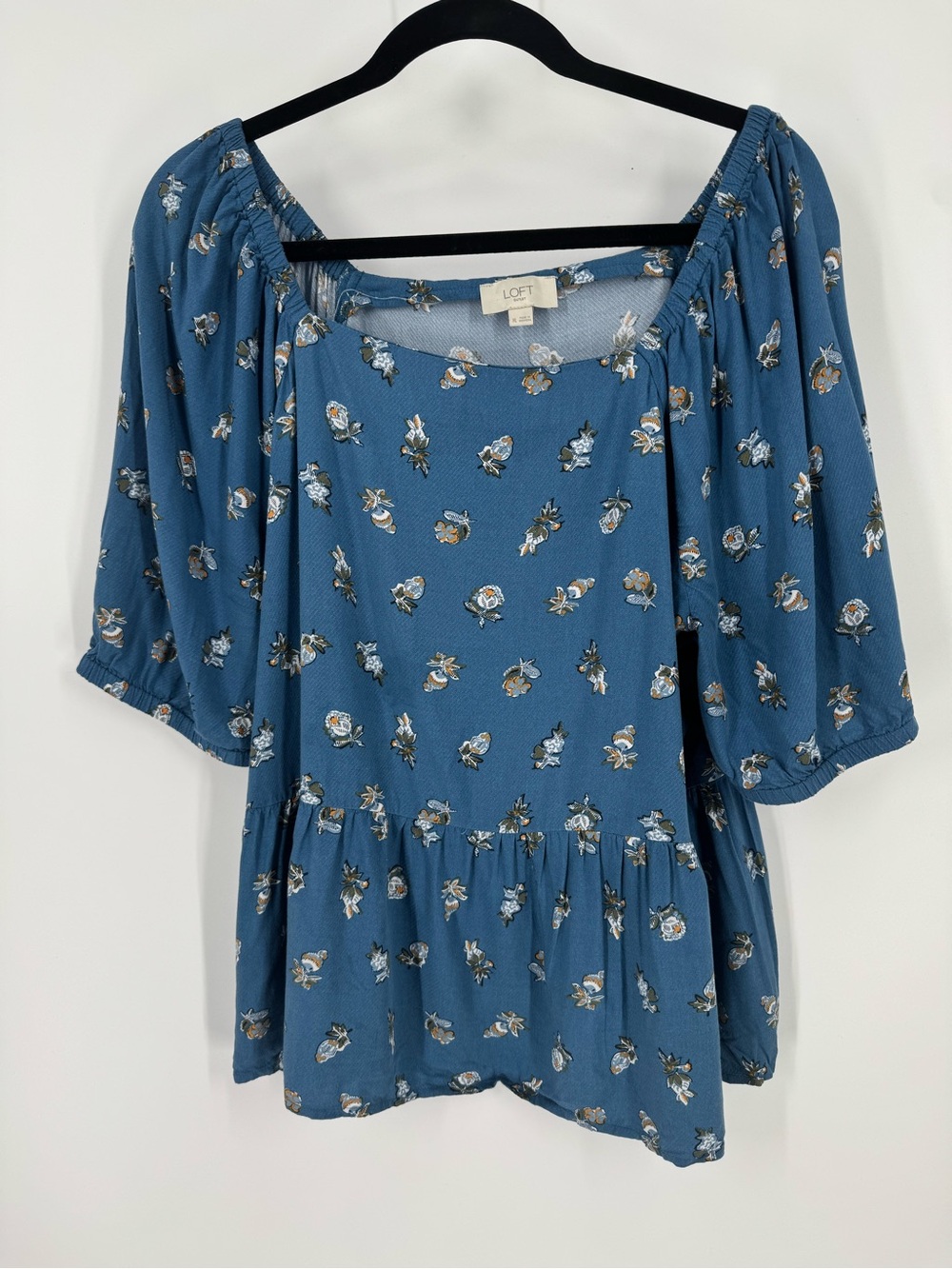 LOFT Blue Floral Peplum Blouse